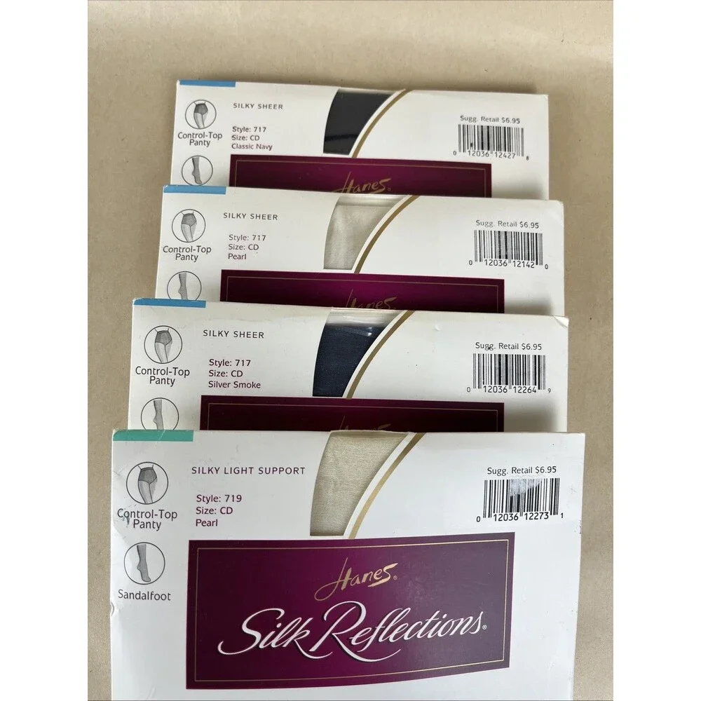 4 Pairs VTG NOS 1998 Hanes Silk Reflections Nylons Pantyhose Sz CD Style 717/719